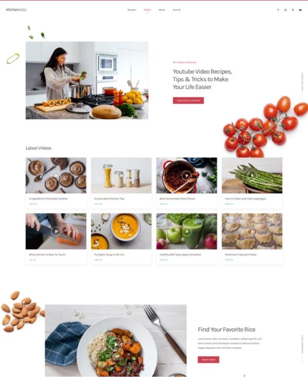 Trang video giao diện website đẹp về ẩm thực
