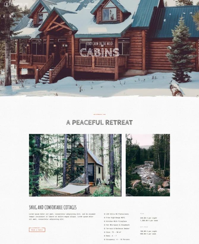 Trang cabin mẫu website khách sạn