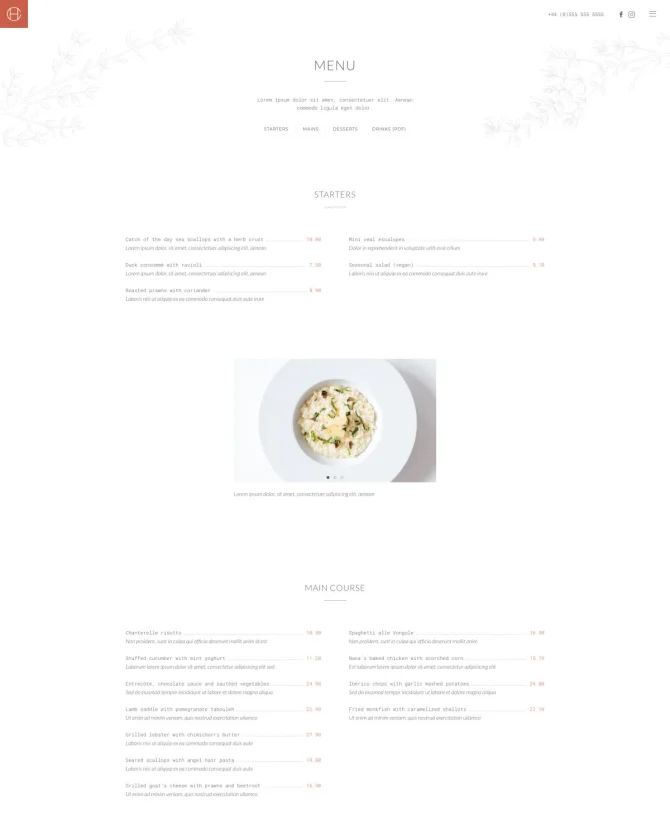 Trang bữa tối website nhà hàng