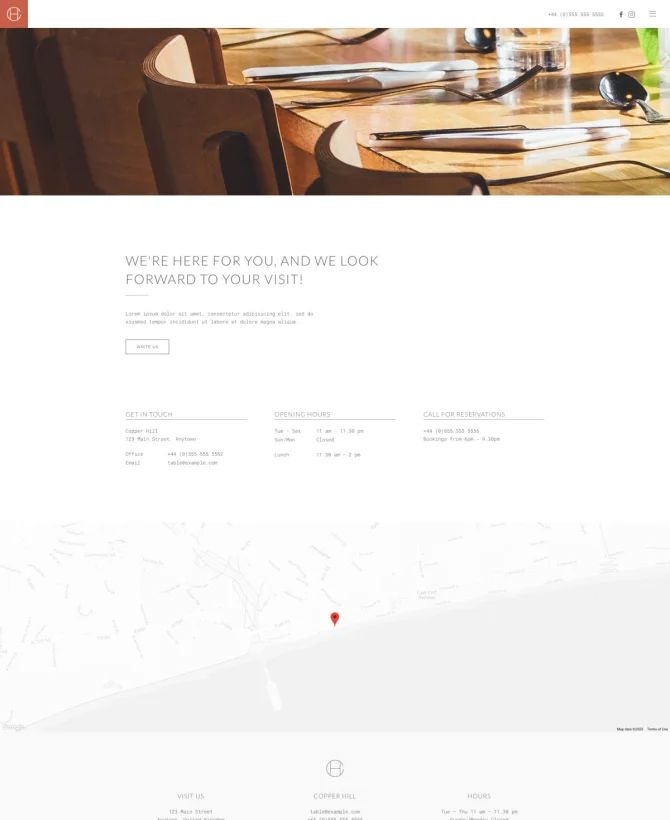 Trang liên hệ website nhà hàng