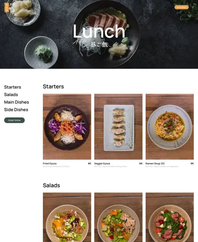 Trang bữa trưa website nhà hàng ẩm thực