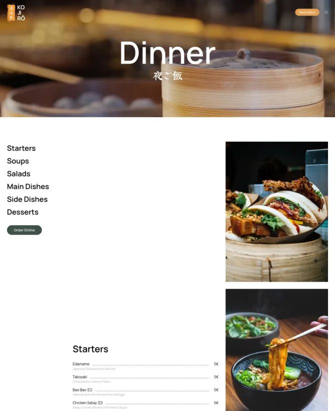 Trang bữa tối website nhà hàng ẩm thực