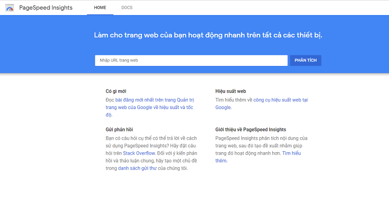 Kiểm tra tốc độ website bằng PageSpeed Insights