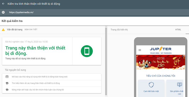 Kiểm tra tính thân thiện với thiết bị di động của website bằng Google Mobile-Friendly Test
