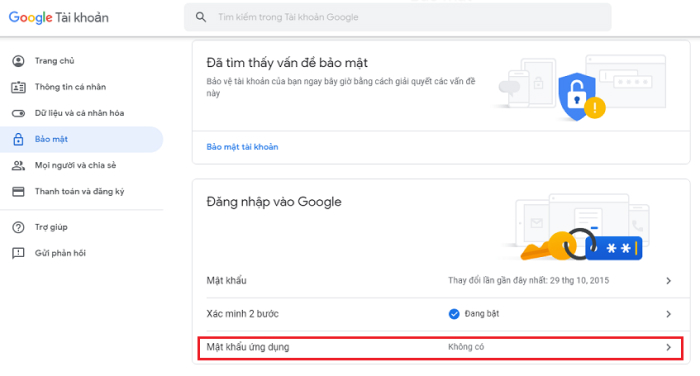 Tạo mật khẩu ứng dụng Gmail