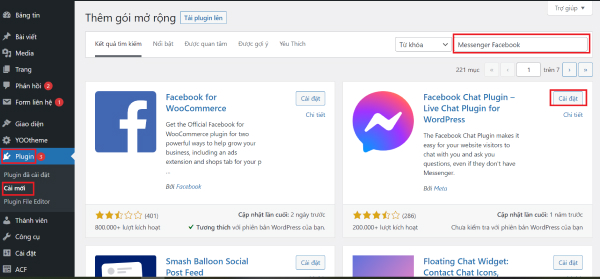 Cách cài đặt plugin Messenger Facebook cho WordPress