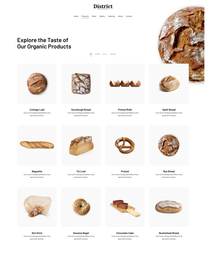 Trang sản phẩm mẫu thiết kế website ẩm thực